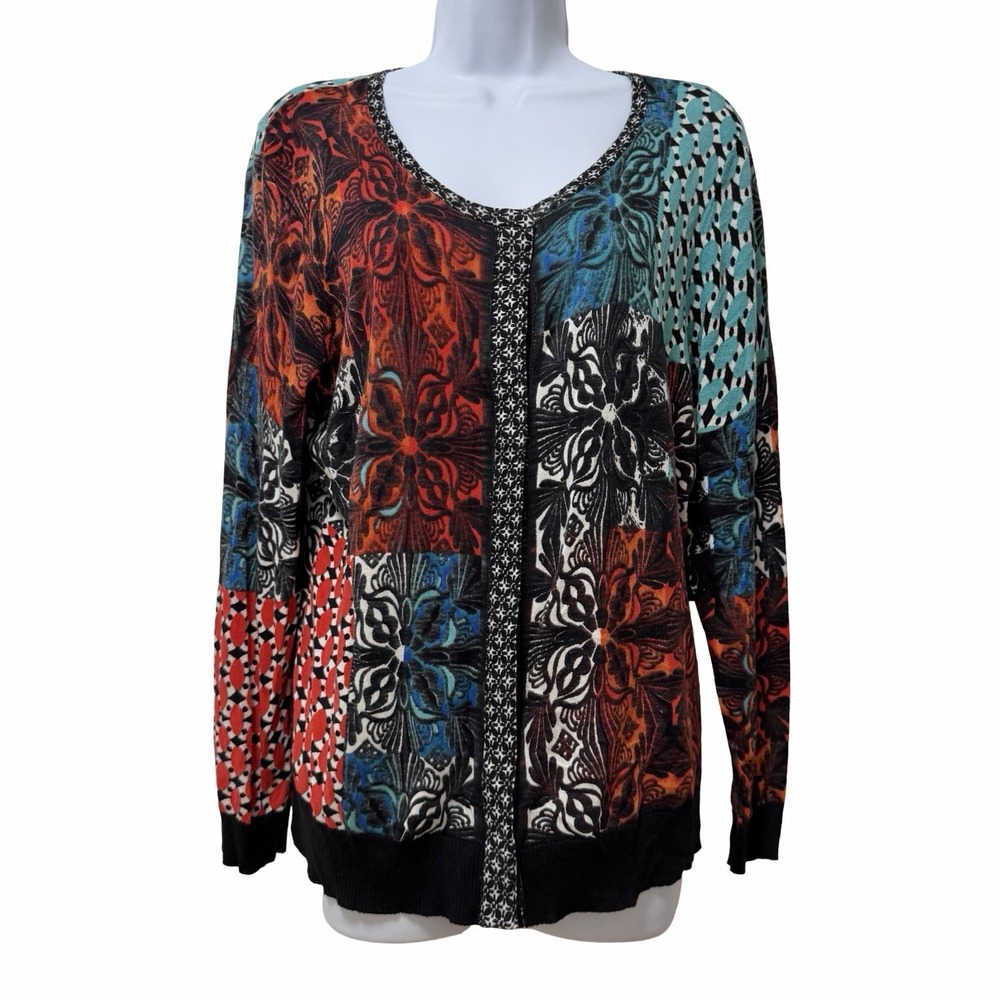 Nic+Zoe Womens Mixed & Matched Patchwork Snap Front Cardigan‎ Size XL Multicolor